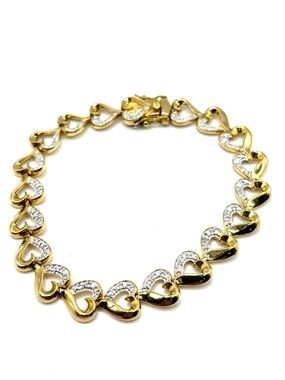Heart Link Tennis Gold Plated Bracelet with Sterling Silver Studs Bracelet